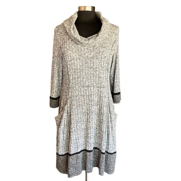 Robbie Bee Gray Cowl Neck Sweater Dress Knee Length Lagenlook Sz XL Career Fall - Picture 3 of 12